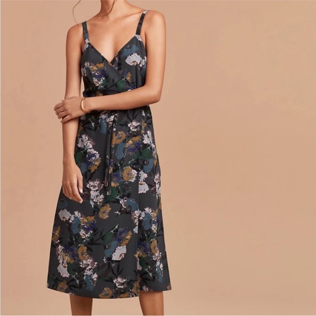 Aritzia Astere Dark Floral Wrap Dress In Size Xxs